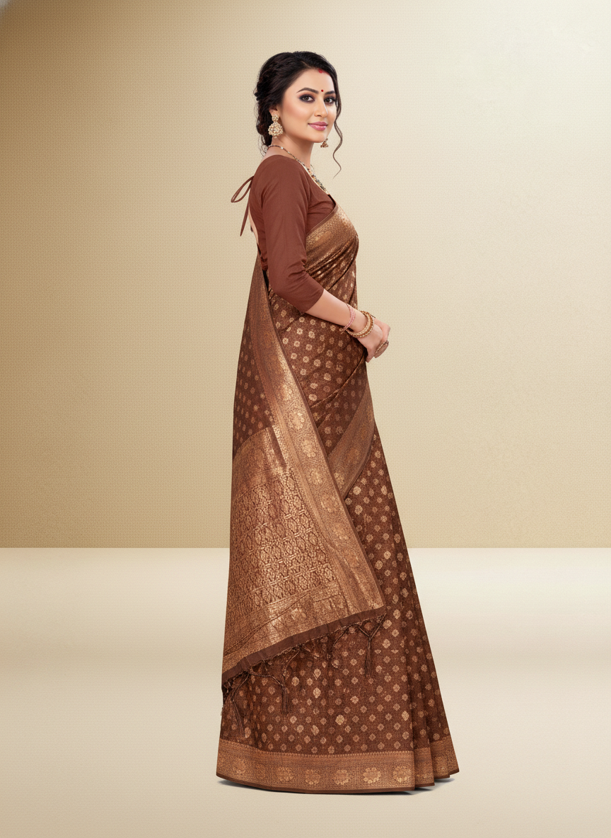 Viyona Brown Silk Jacquard Fancy Saree-PL-174