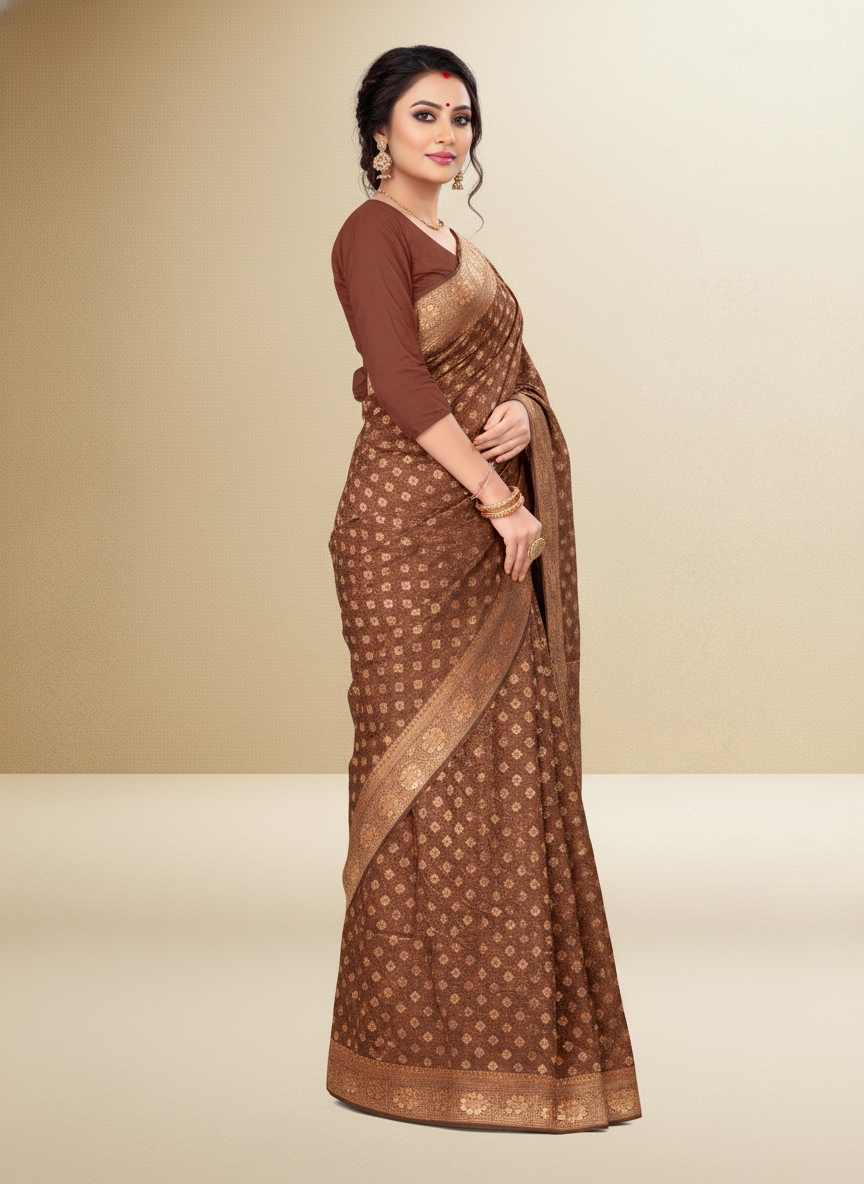 Viyona Brown Silk Jacquard Fancy Saree-PL-174