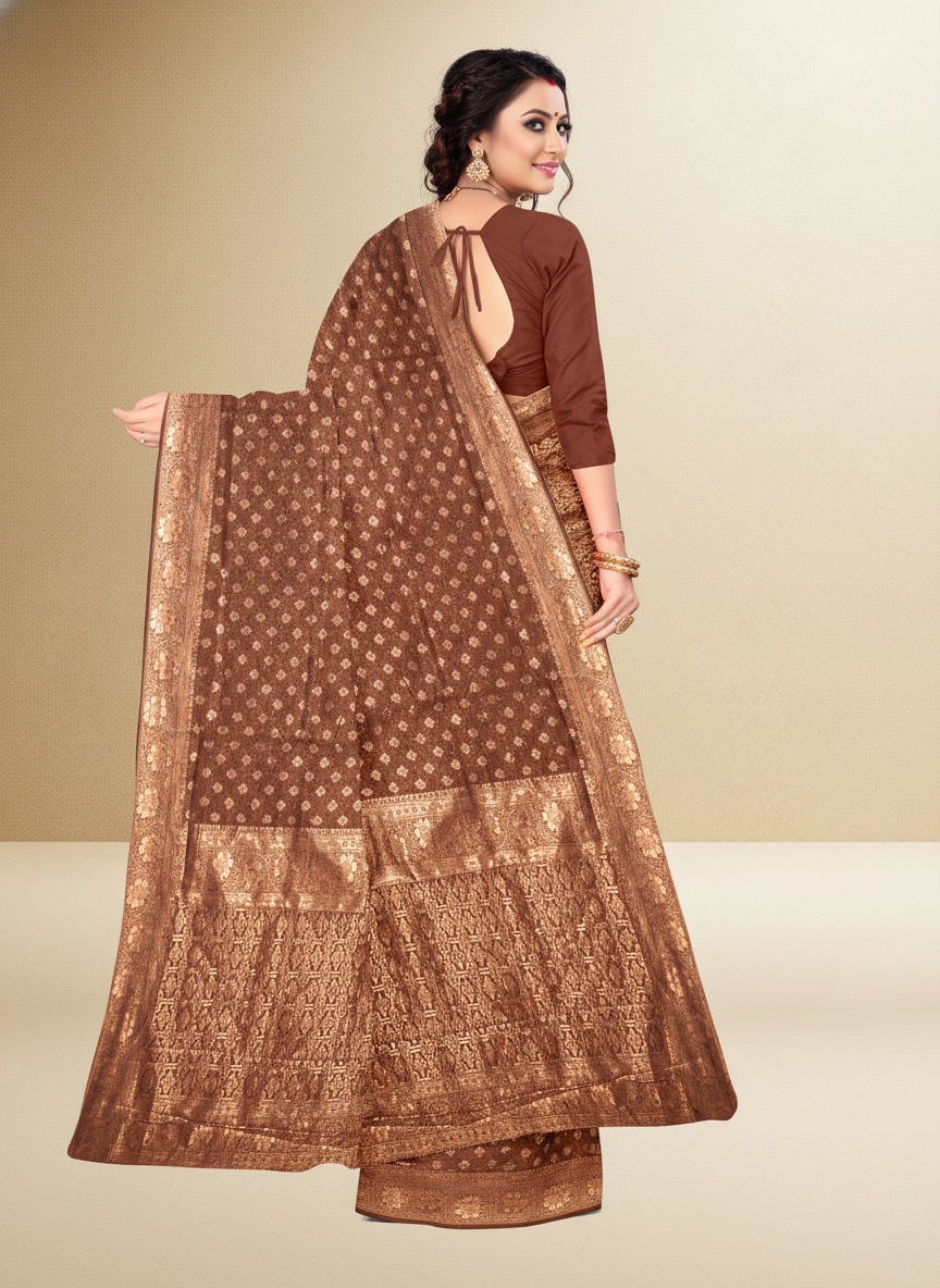 Viyona Brown Silk Jacquard Fancy Saree-PL-174