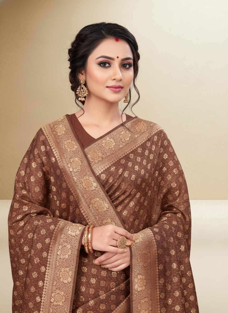 Viyona Brown Silk Jacquard Fancy Saree-PL-174