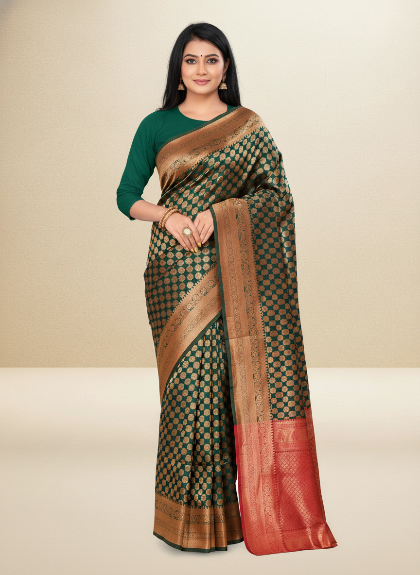 Viyona Green Silk Jacquard Fancy Saree-PL-176