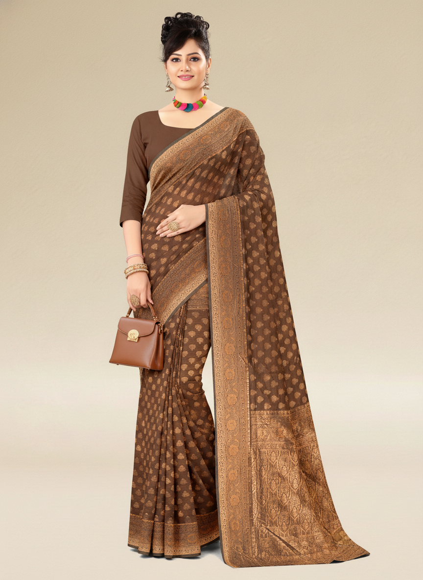 Viyona Brown Silk,Jacquard saree - PL-177