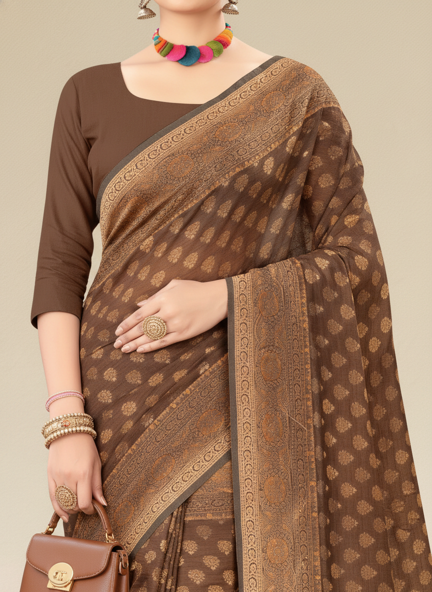 Viyona Brown Silk,Jacquard saree - PL-177