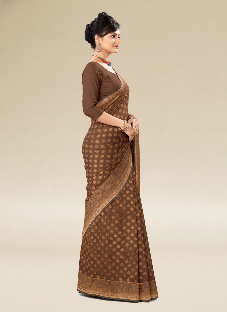 Viyona Brown Silk,Jacquard saree - PL-177