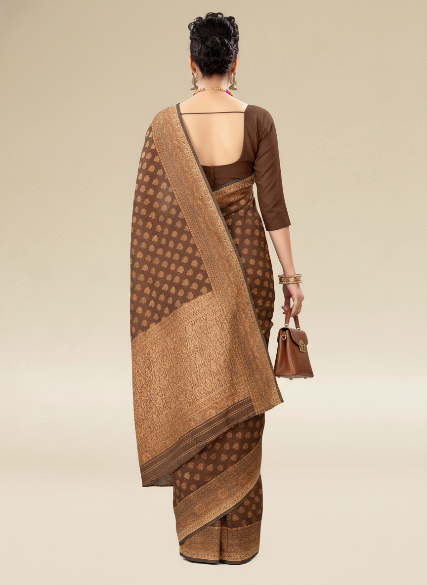 Viyona Brown Silk,Jacquard saree - PL-177
