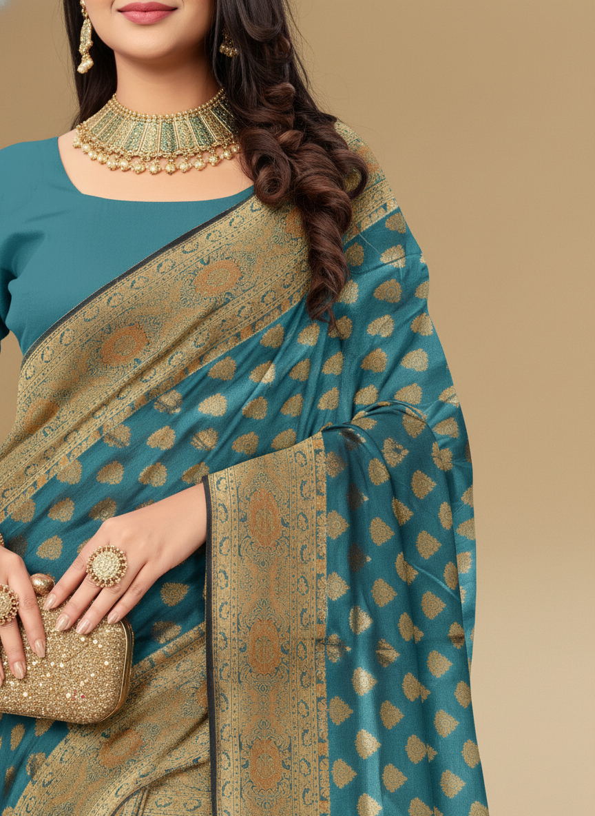 Viyona Blue Silk,Jacquard saree - PL-178