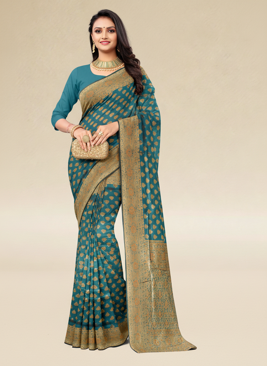 Viyona Blue Silk,Jacquard saree - PL-178