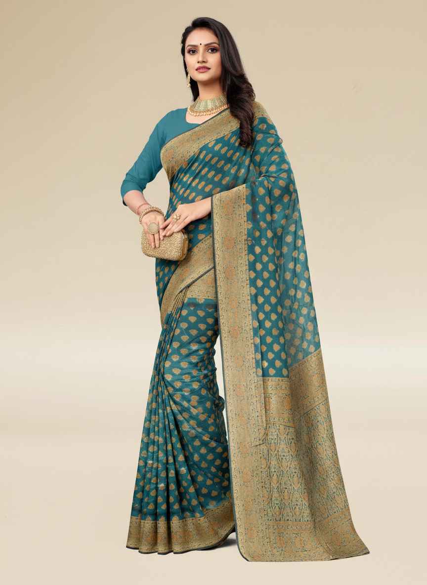 Viyona Blue Silk,Jacquard saree - PL-178