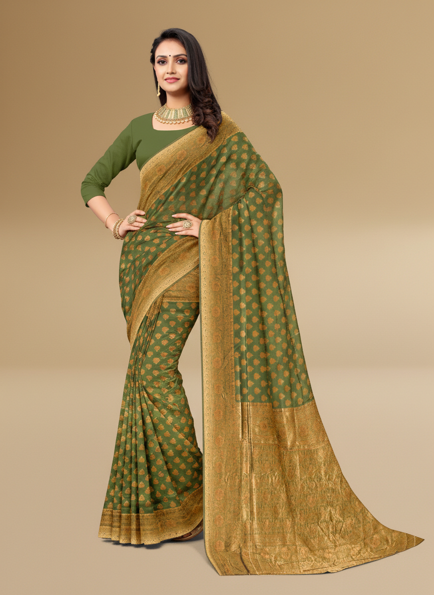 Viyona Green Silk,Jacquard saree - PL-179