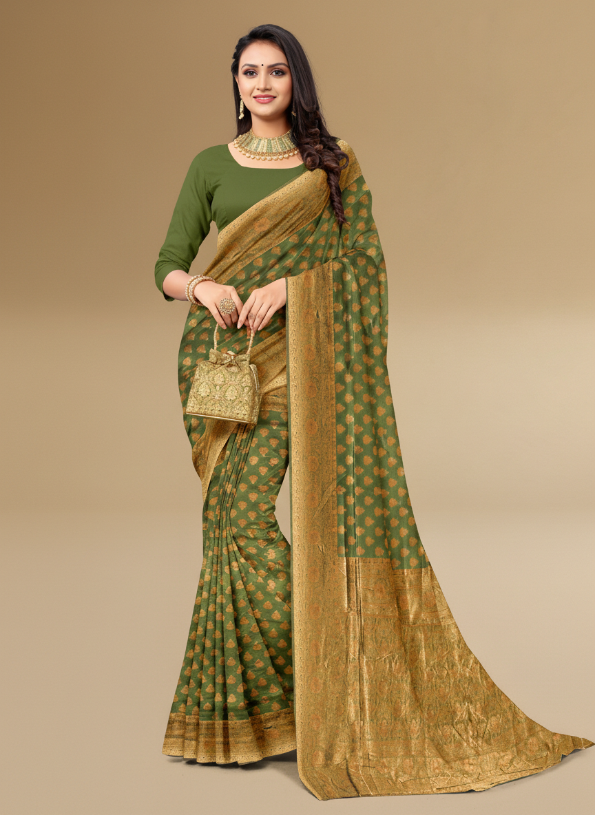 Viyona Green Silk,Jacquard saree - PL-179
