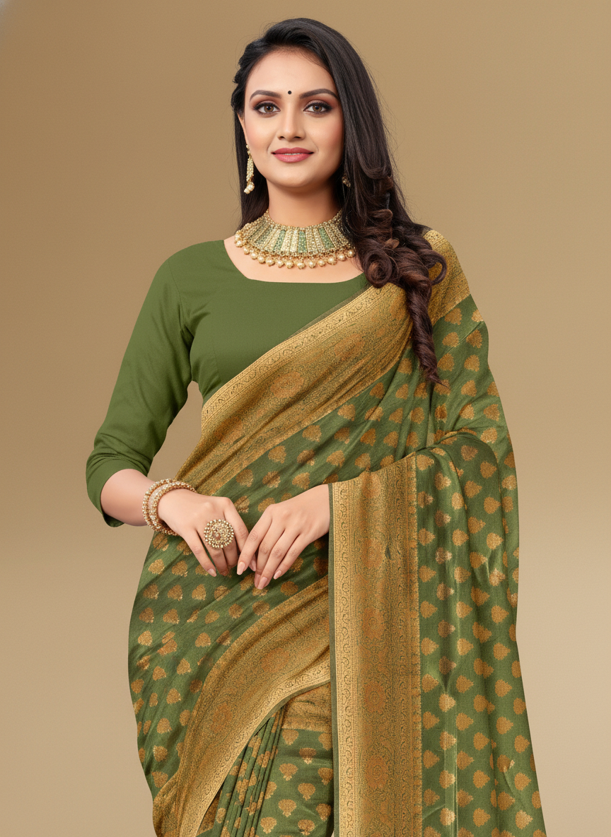 Viyona Green Silk,Jacquard saree - PL-179