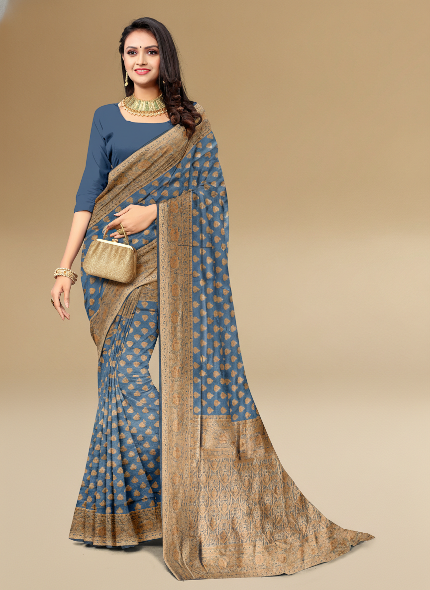 Viyona Blue Silk,Jacquard saree - PL-180