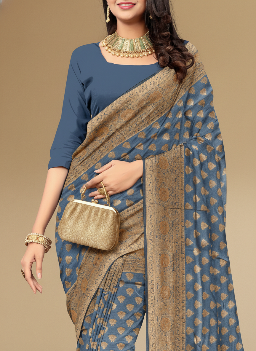 Viyona Blue Silk,Jacquard saree - PL-180