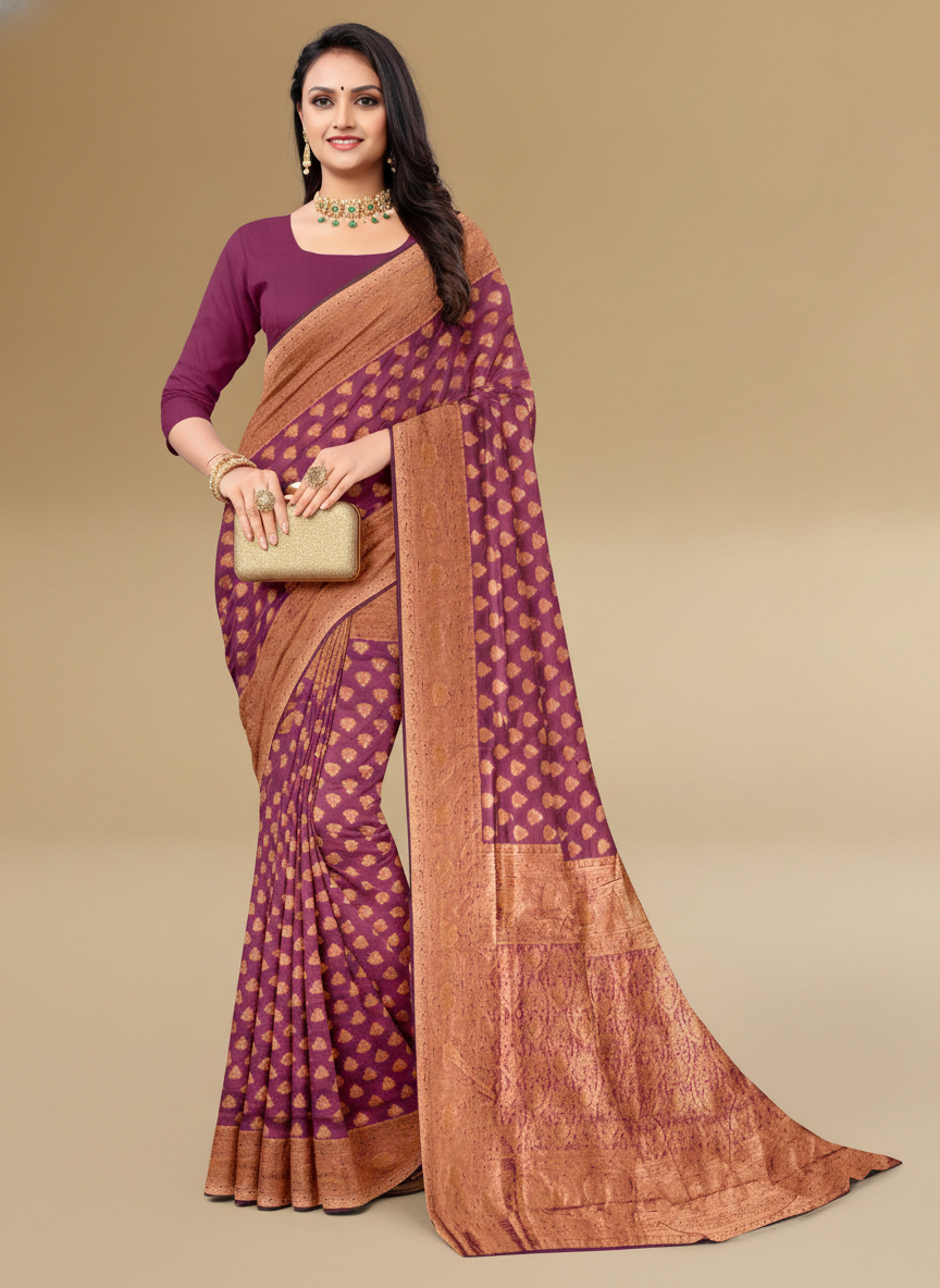 Viyona Purple Silk,Jacquard saree - PL-182