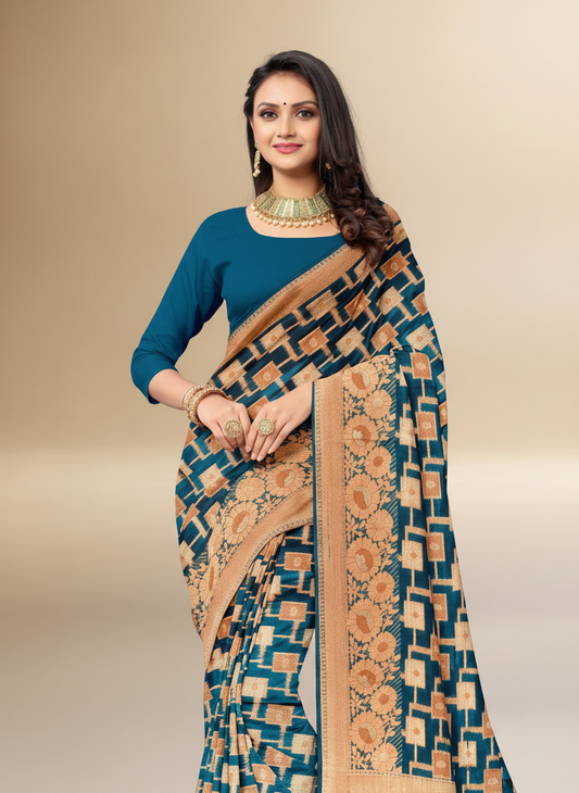 Viyona Turquise Blue Silk,Jacquard saree - PL-183