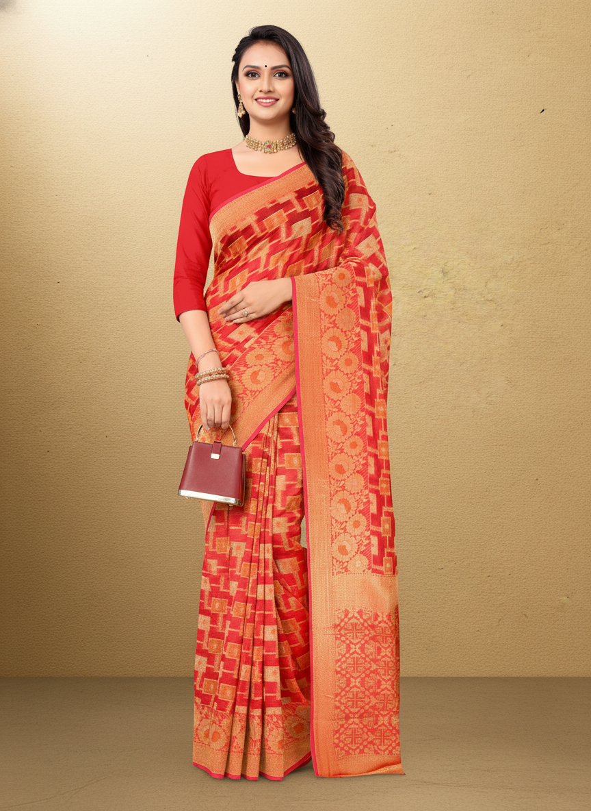 Viyona Red Silk,Jacquard saree - PL-186
