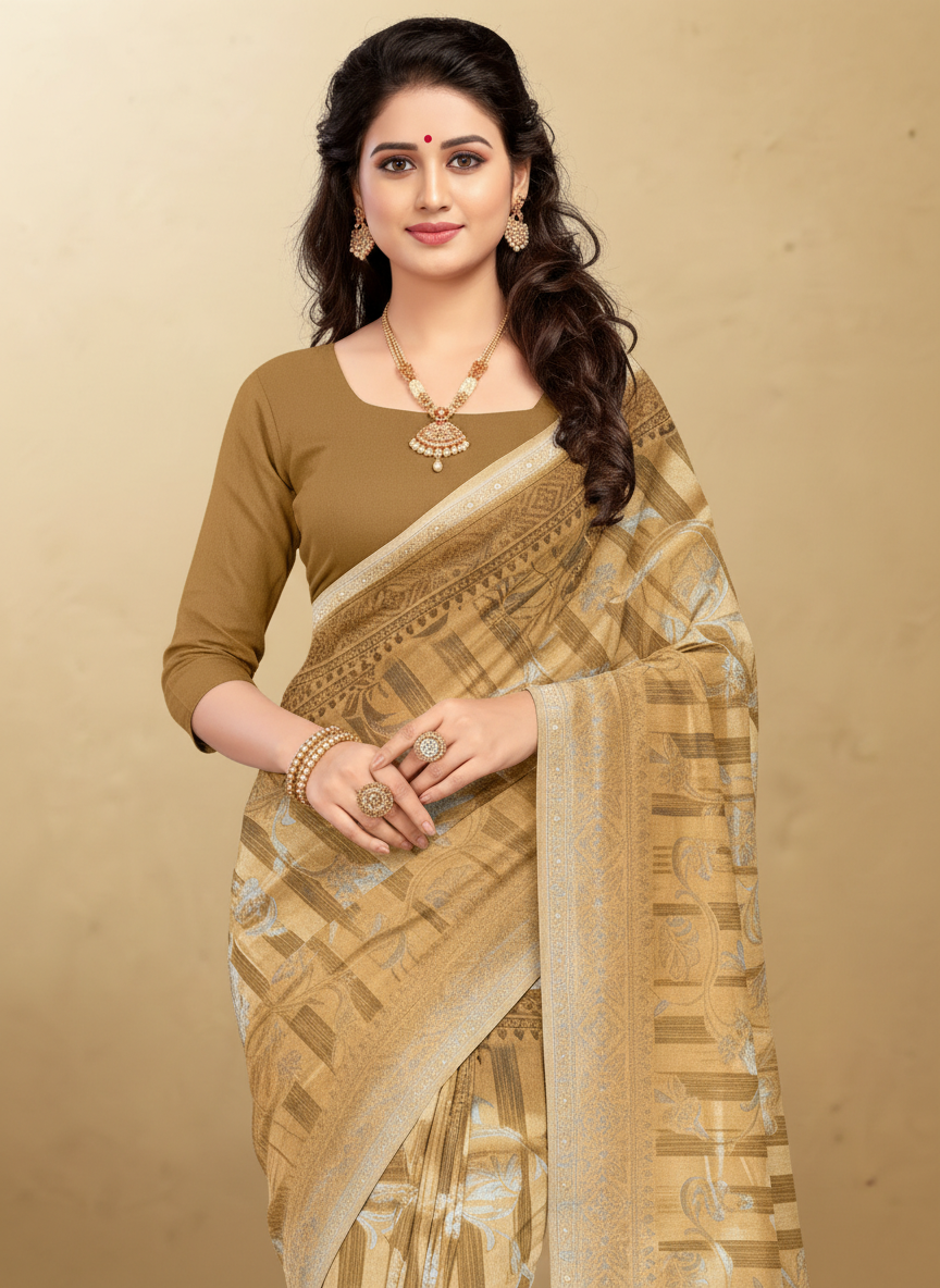 Viyona Beige Silk,Jacquard saree - PL-188