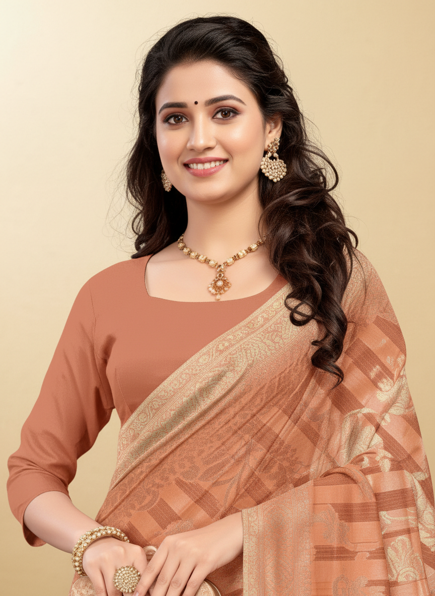 Viyona Peach Silk,Jacquard saree - PL-190