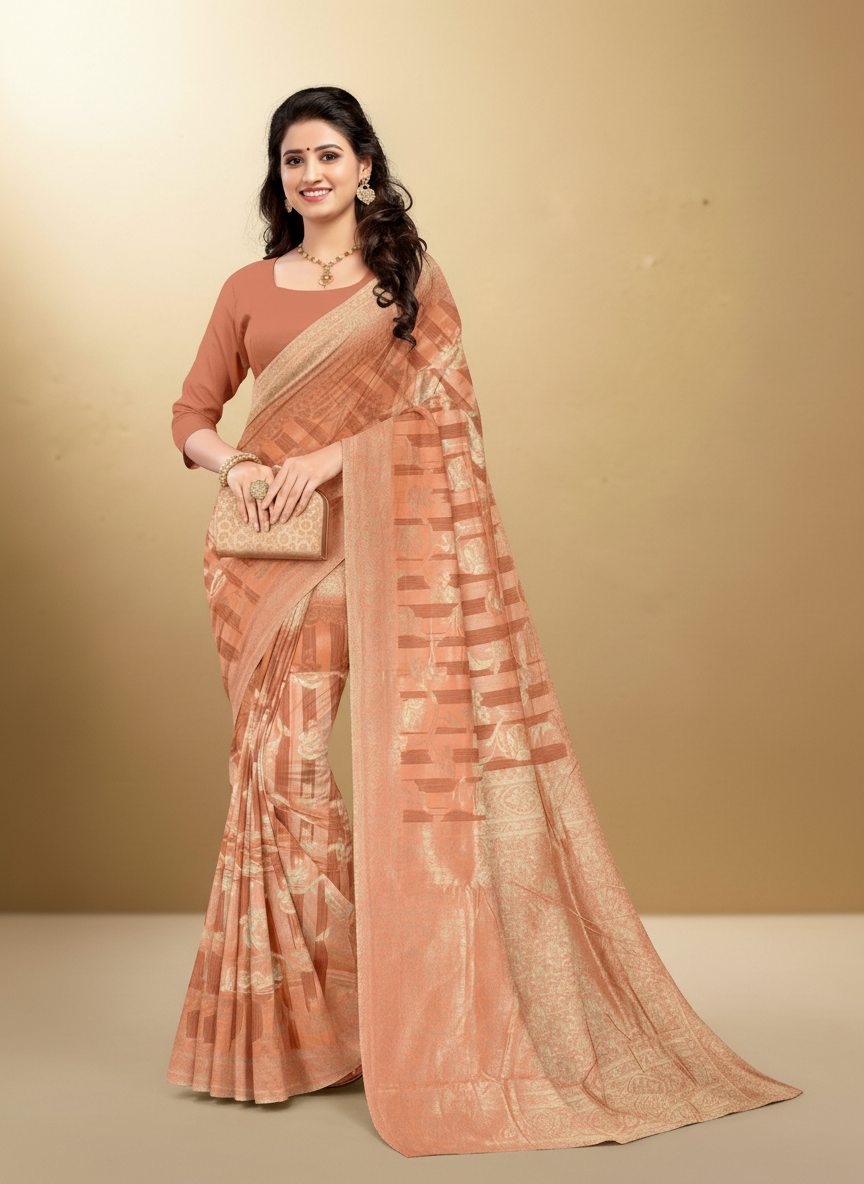 Viyona Peach Silk,Jacquard saree - PL-190