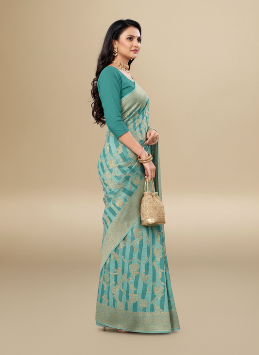 Viyona Sea Blue Silk,Jacquard saree - PL-193