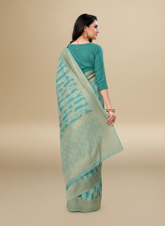 Viyona Sea Blue Silk,Jacquard saree - PL-193