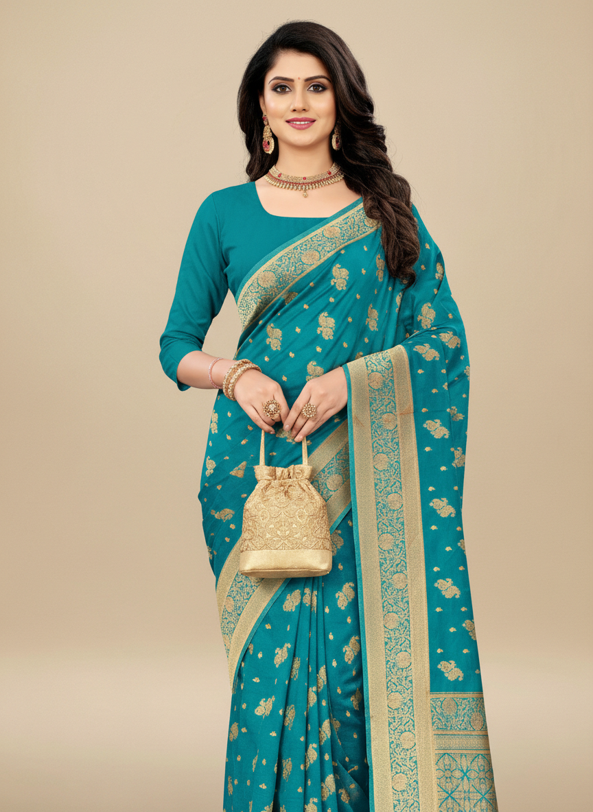 Viyona Blue Silk,Jacquard saree - PL-196