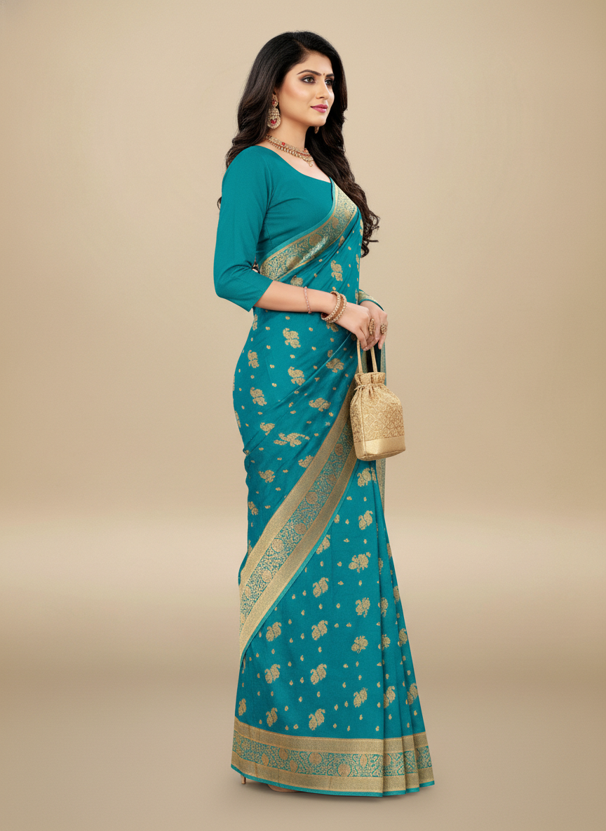 Viyona Blue Silk,Jacquard saree - PL-196