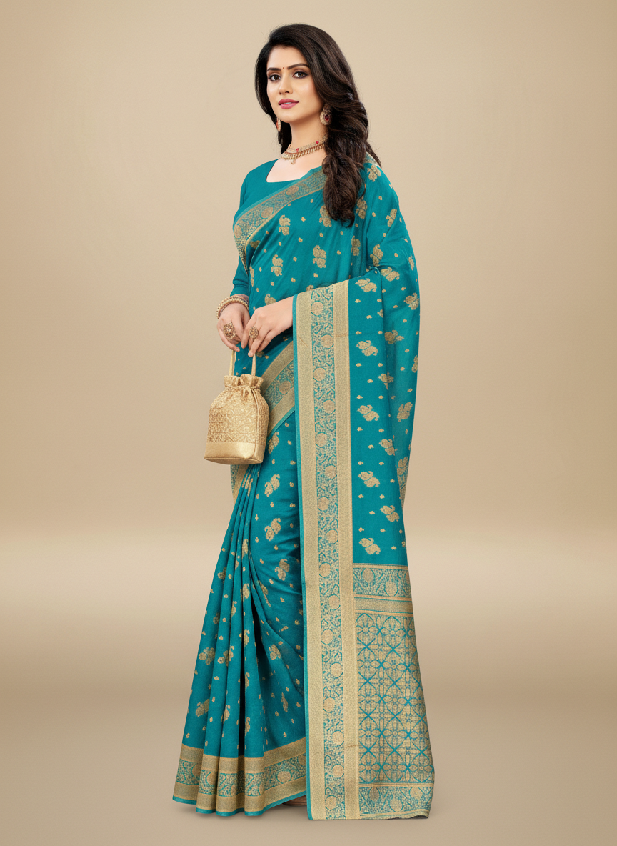 Viyona Blue Silk,Jacquard saree - PL-196
