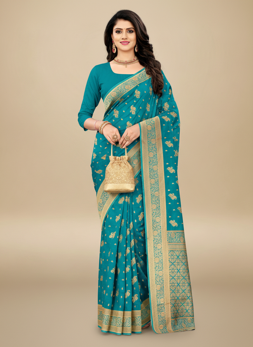 Viyona Blue Silk,Jacquard saree - PL-196