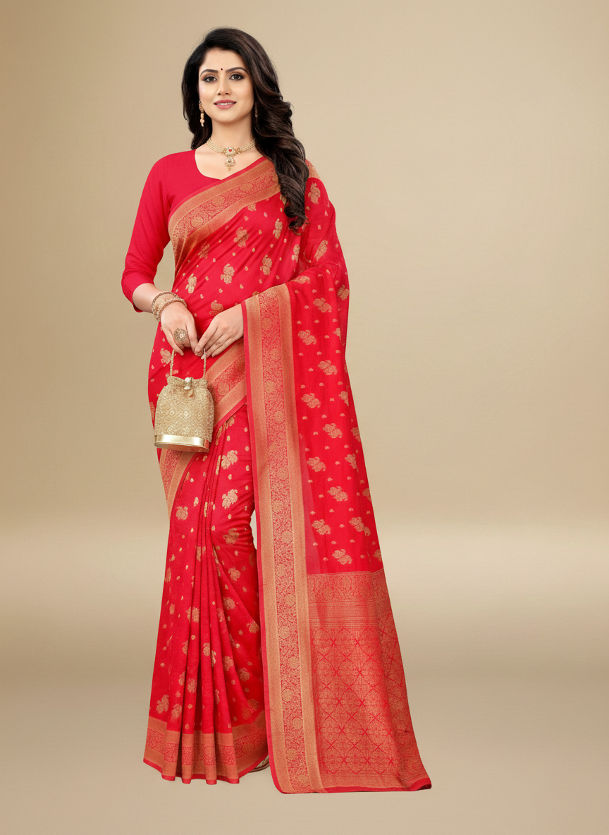 Viyona Red Silk,Jacquard saree - PL-197