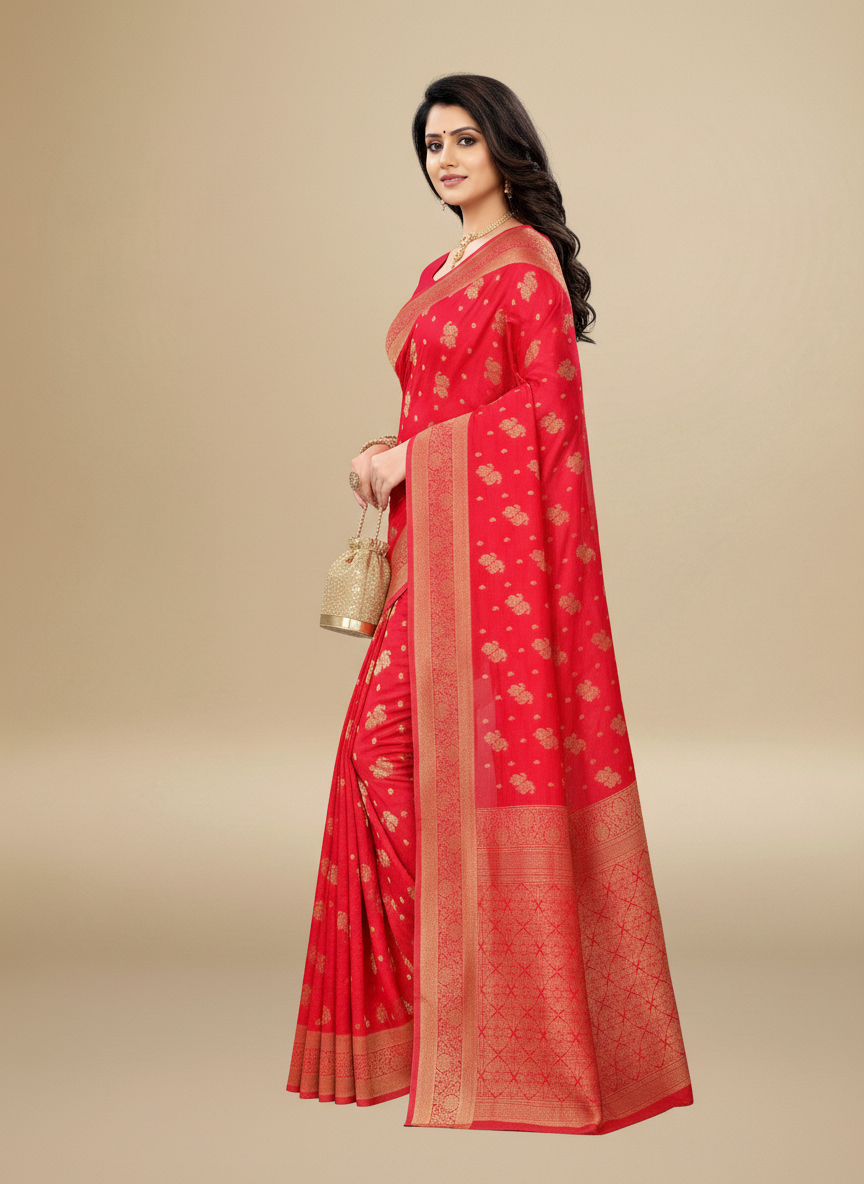 Viyona Red Silk,Jacquard saree - PL-197