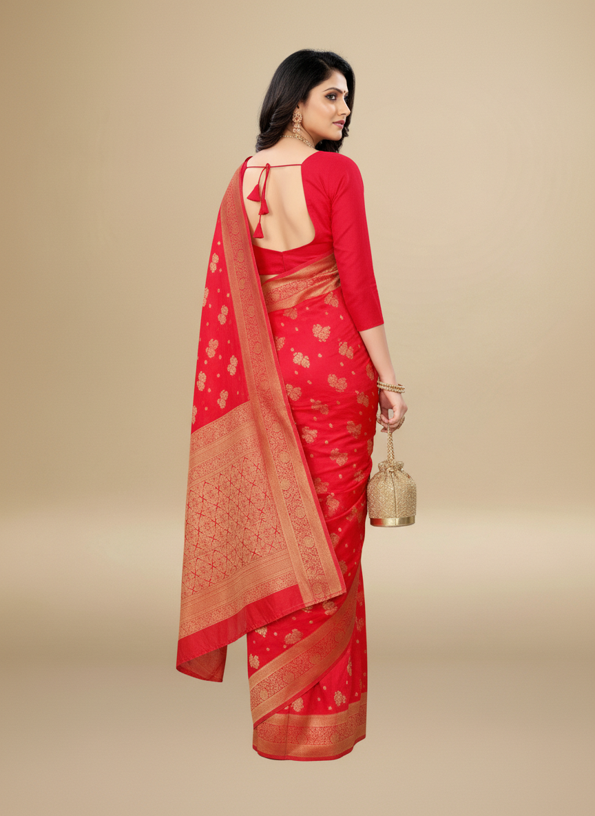 Viyona Red Silk,Jacquard saree - PL-197