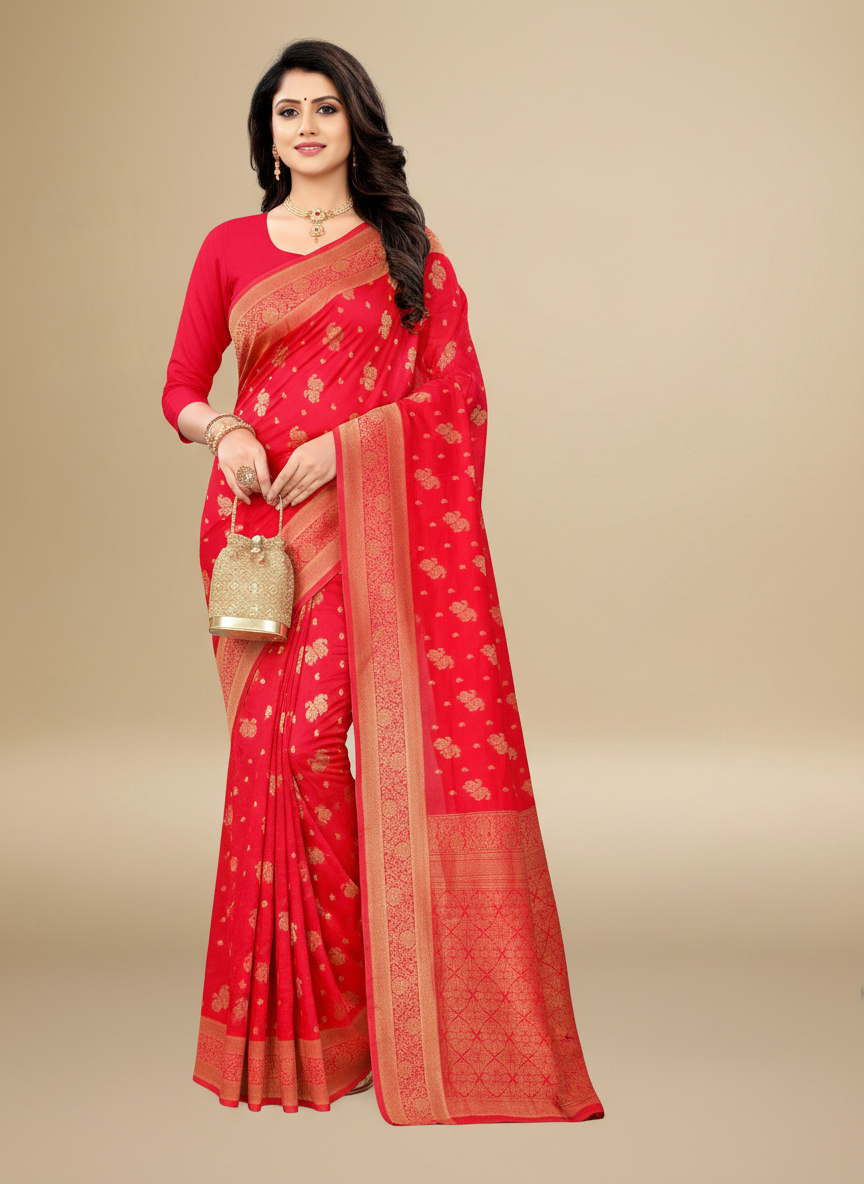 Viyona Red Silk,Jacquard saree - PL-197
