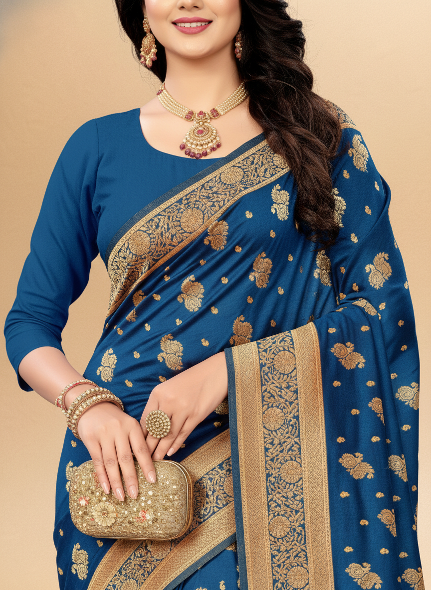 Viyona Blue Silk,Jacquard saree - PL-199