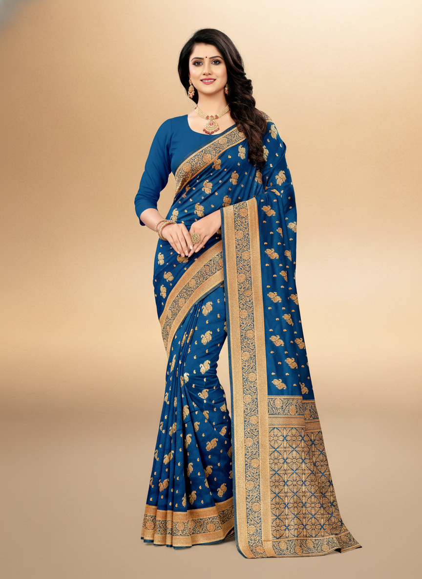 Viyona Blue Silk,Jacquard saree - PL-199
