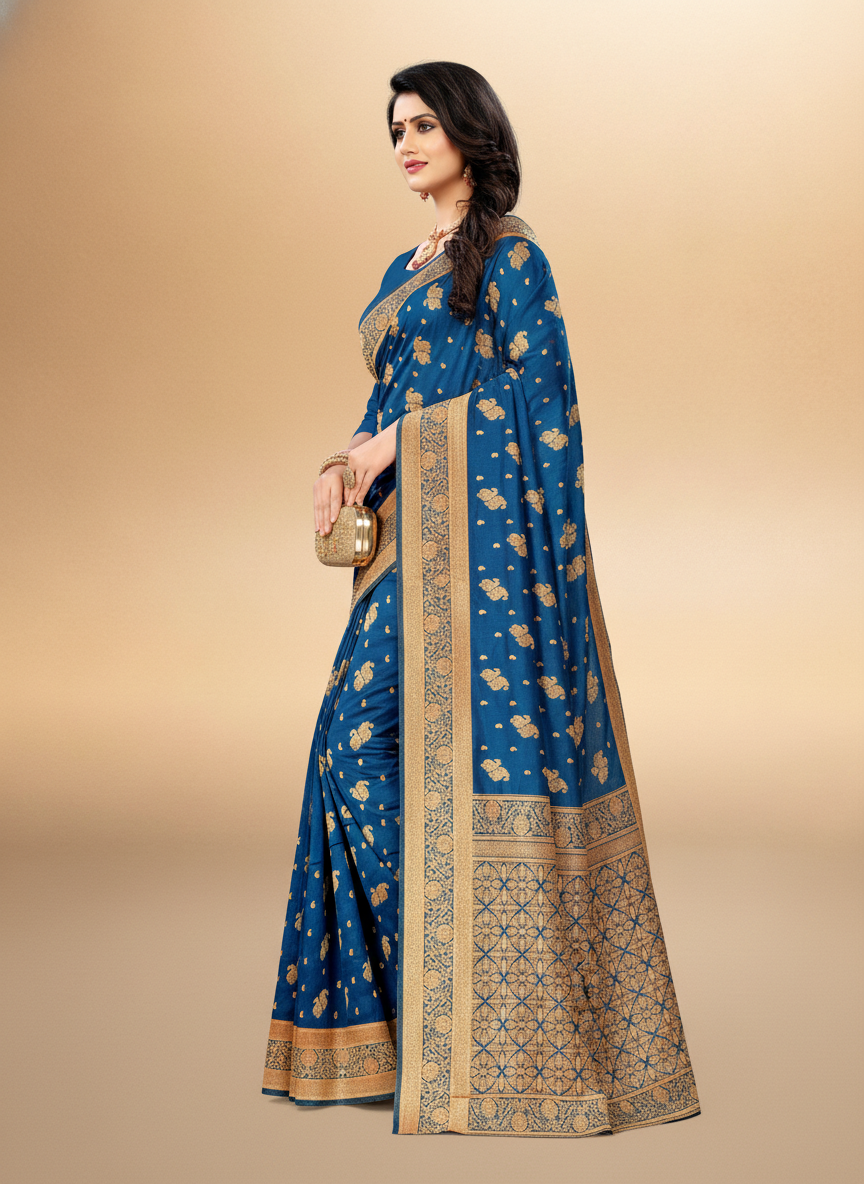Viyona Blue Silk,Jacquard saree - PL-199