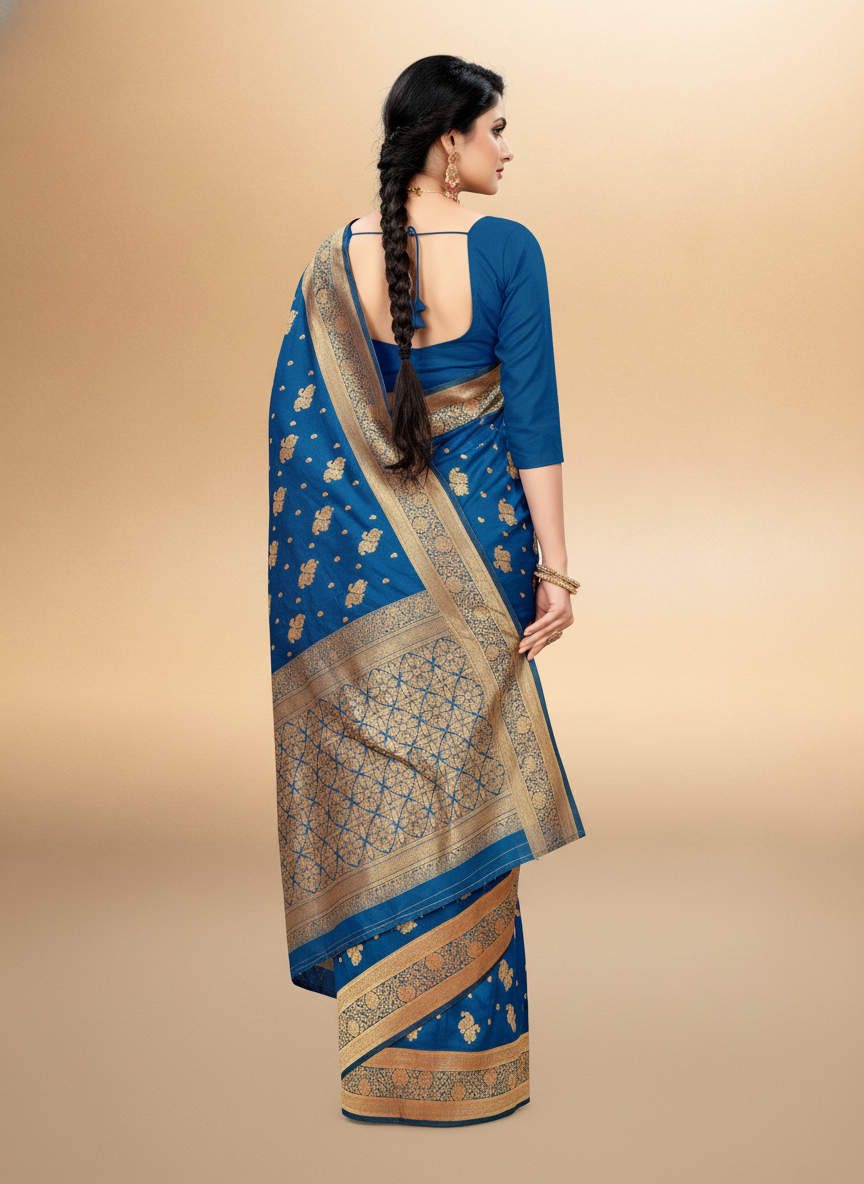 Viyona Blue Silk,Jacquard saree - PL-199