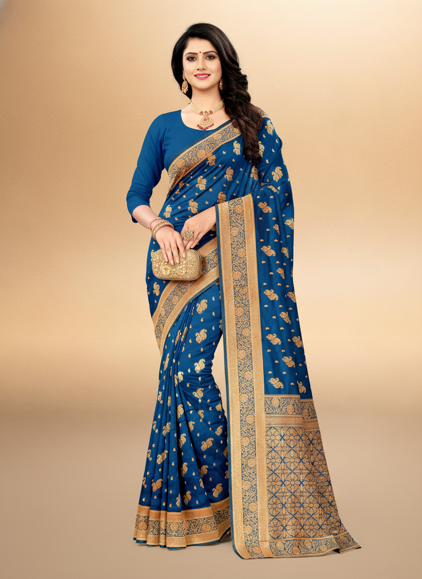 Viyona Blue Silk,Jacquard saree - PL-199