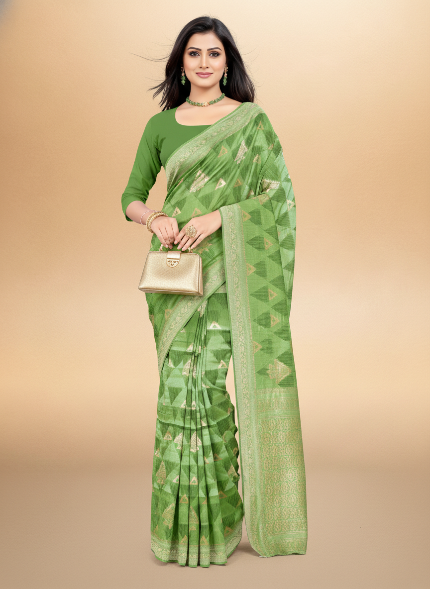 Viyona Green Silk,Jacquard saree - PL-200