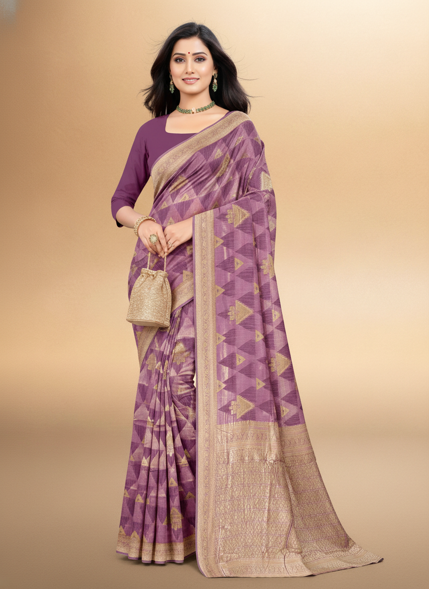 Viyona Lavender Silk,Jacquard saree - PL-202