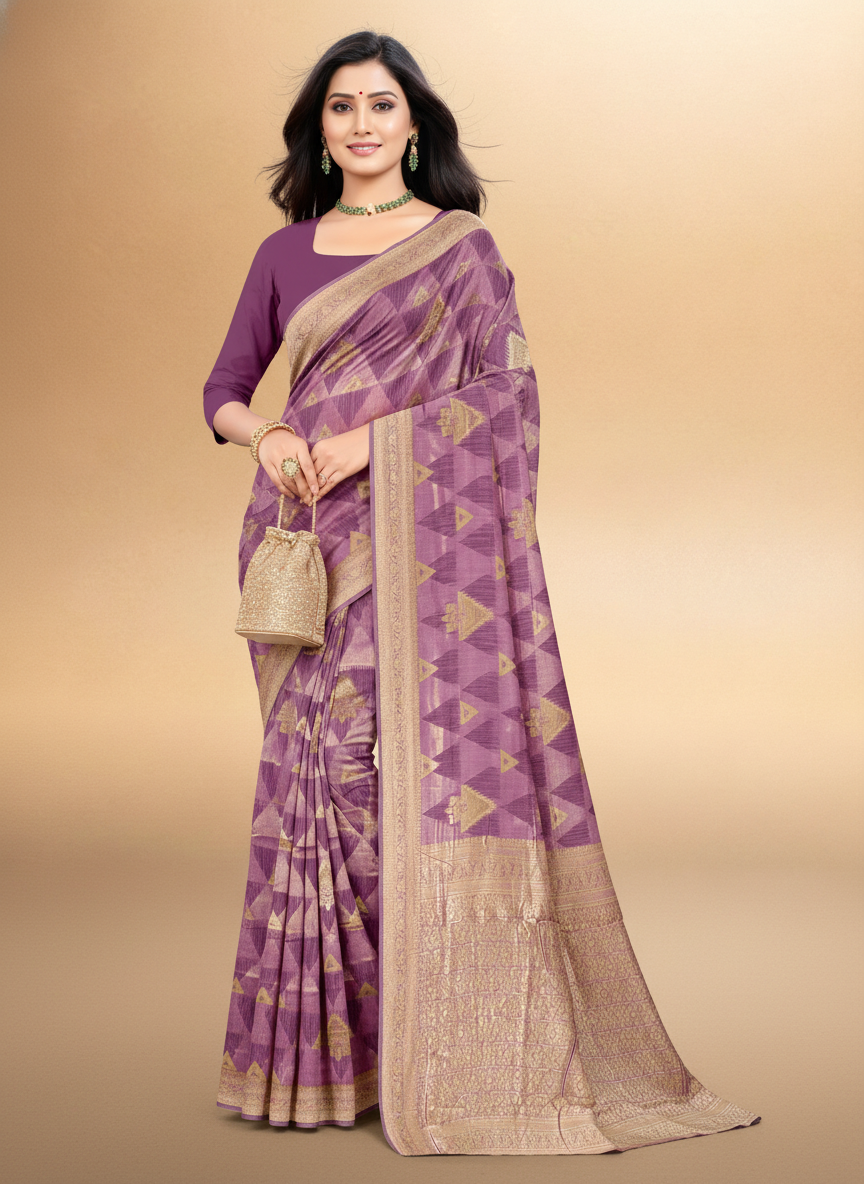 Viyona Lavender Silk,Jacquard saree - PL-202