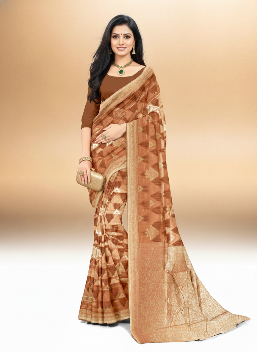 Viyona Brown Silk,Jacquard saree - PL-203