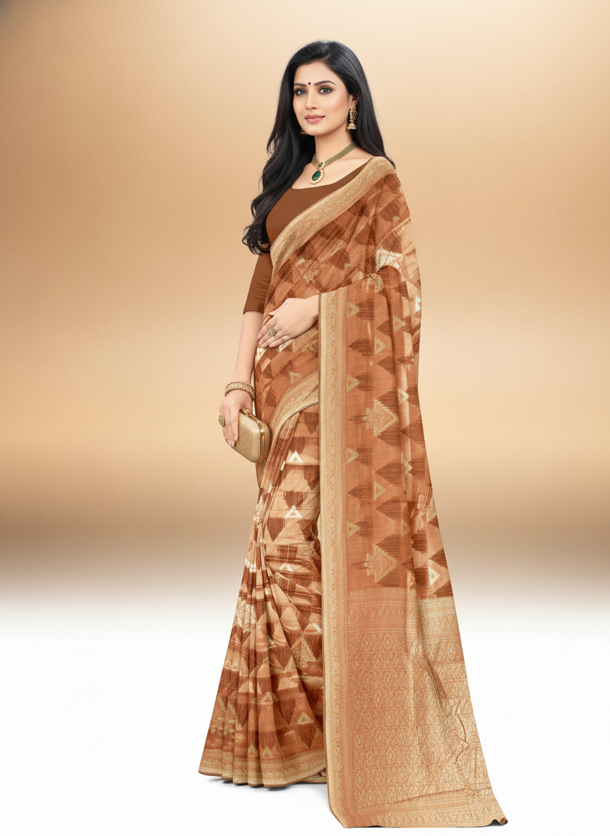 Viyona Brown Silk,Jacquard saree - PL-203