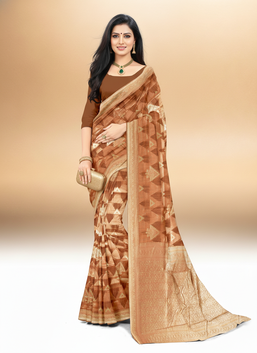 Viyona Brown Silk,Jacquard saree - PL-203
