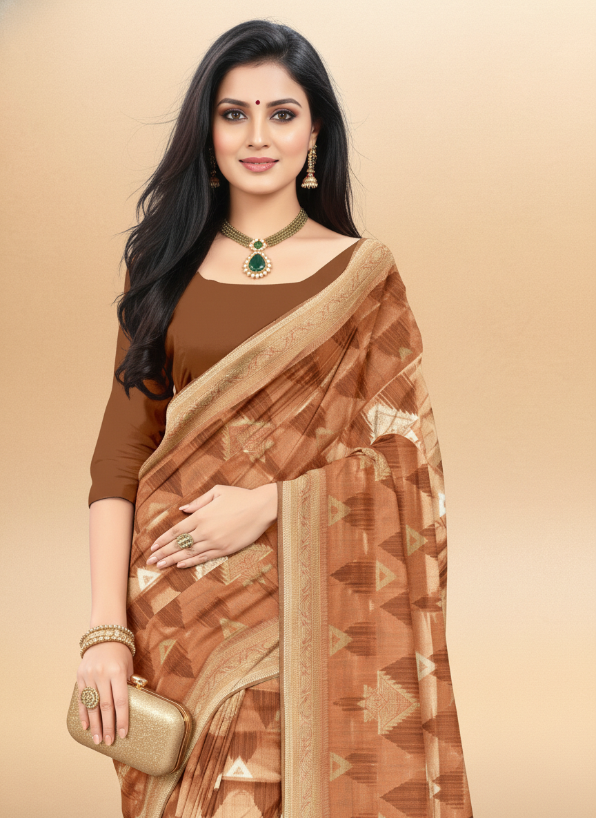 Viyona Brown Silk,Jacquard saree - PL-203
