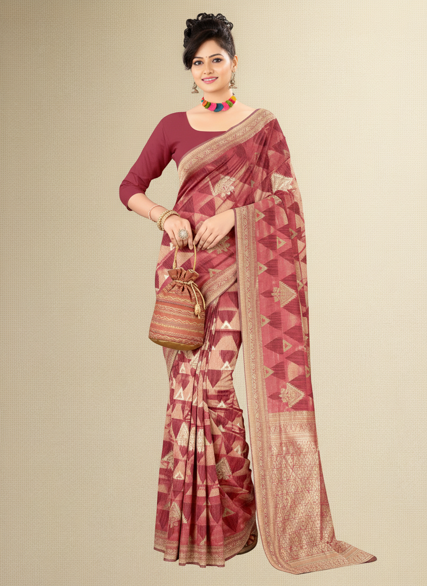 Viyona Maroon Silk,Jacquard saree - PL-204