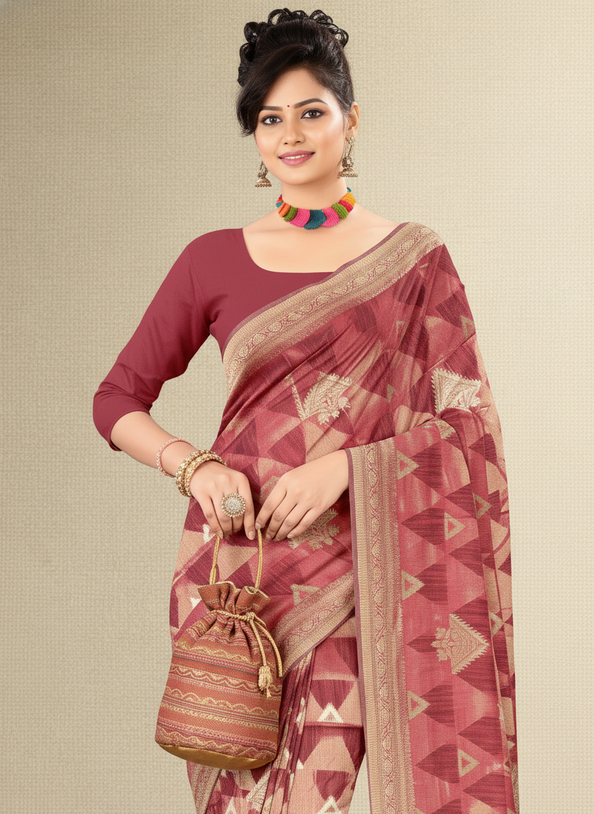 Viyona Maroon Silk,Jacquard saree - PL-204