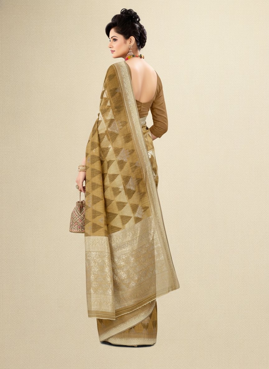 Viyona Brown Silk,Jacquard saree - PL-205