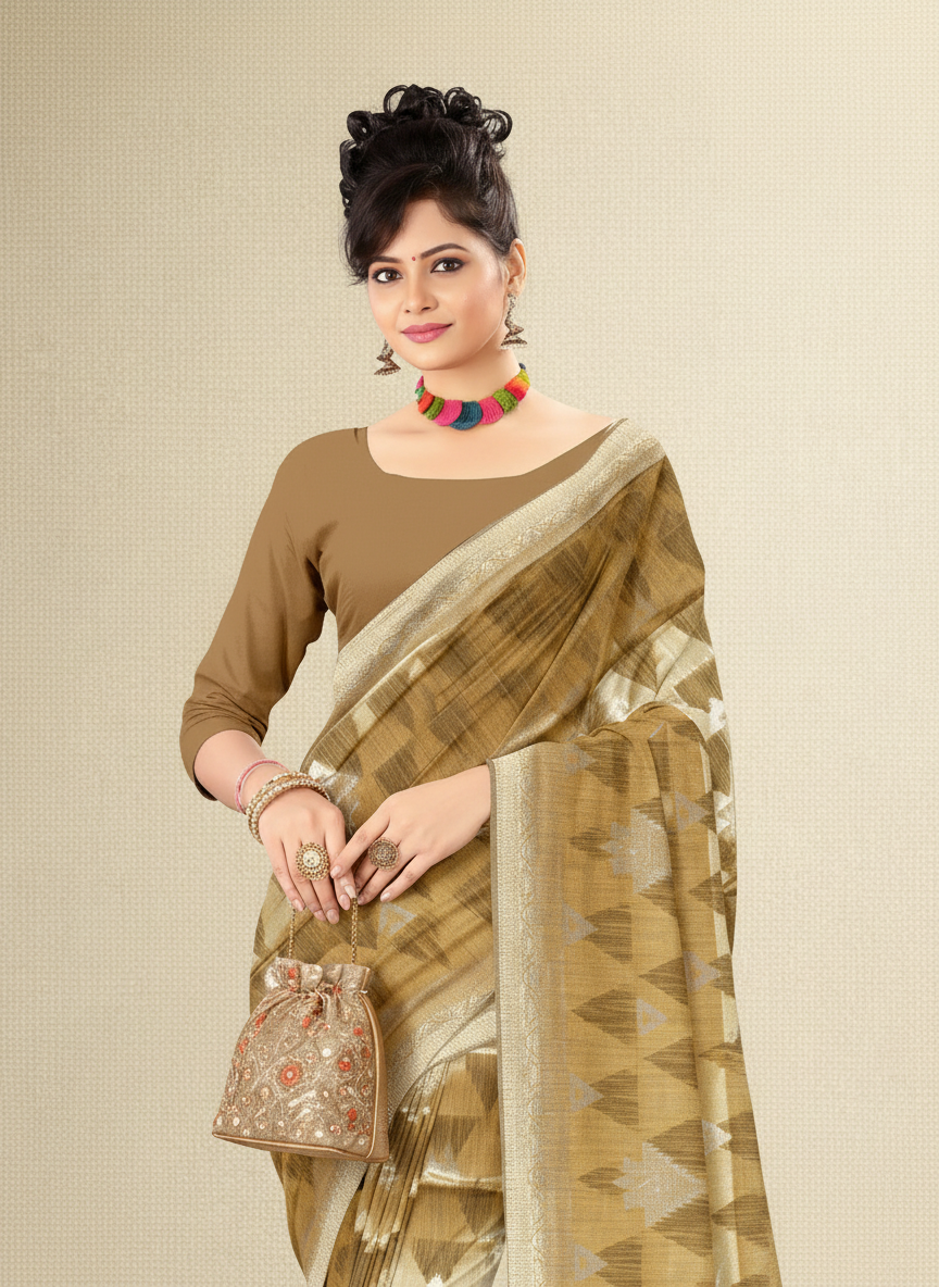 Viyona Brown Silk,Jacquard saree - PL-205