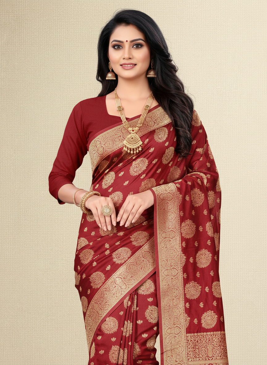 Viyona Red Silk,Jacquard saree - PL-206